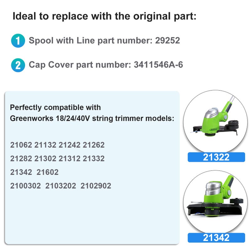Future Way 8 Pack Weed Eater String Replacement for Greenworks 20V, 40V Single Line Cordless Trimmers, Plus 1 Cap - Image 2